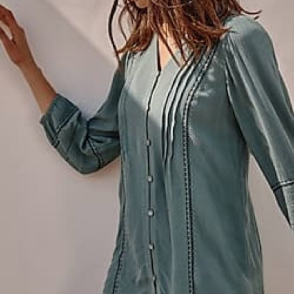 J.Jill Embroidered Pintucked Tunic Blue Spruce XL NWT